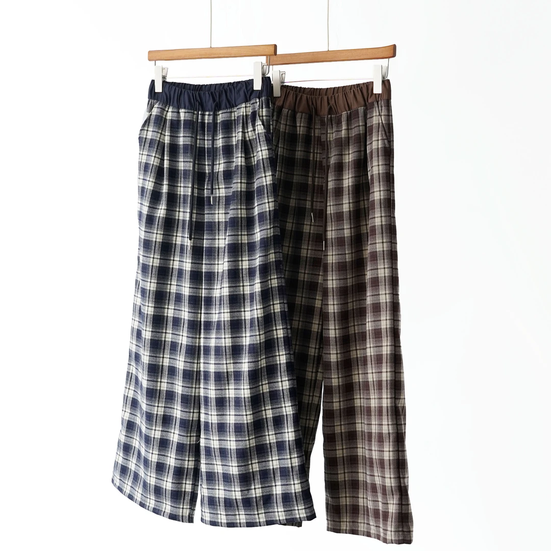 【YS12123】25秋冬新品复古格纹撞色抽绳松紧腰棉质宽松显瘦休闲裤