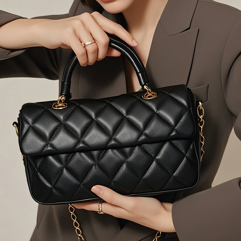 双金珠 ~五金斑驳感 皮具经典时尚腋下斜跨包单肩菱格百搭小香风