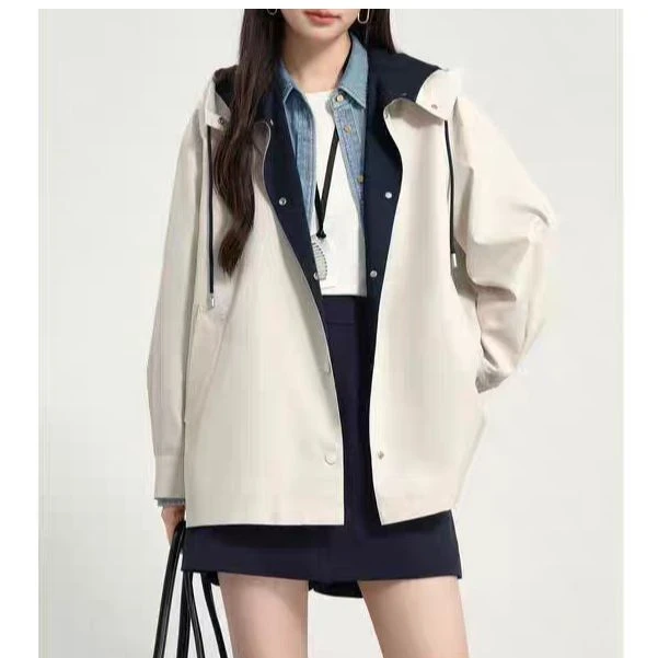 SF0091【商场同款】诗连帽抽绳风衣2025春新款工装外套