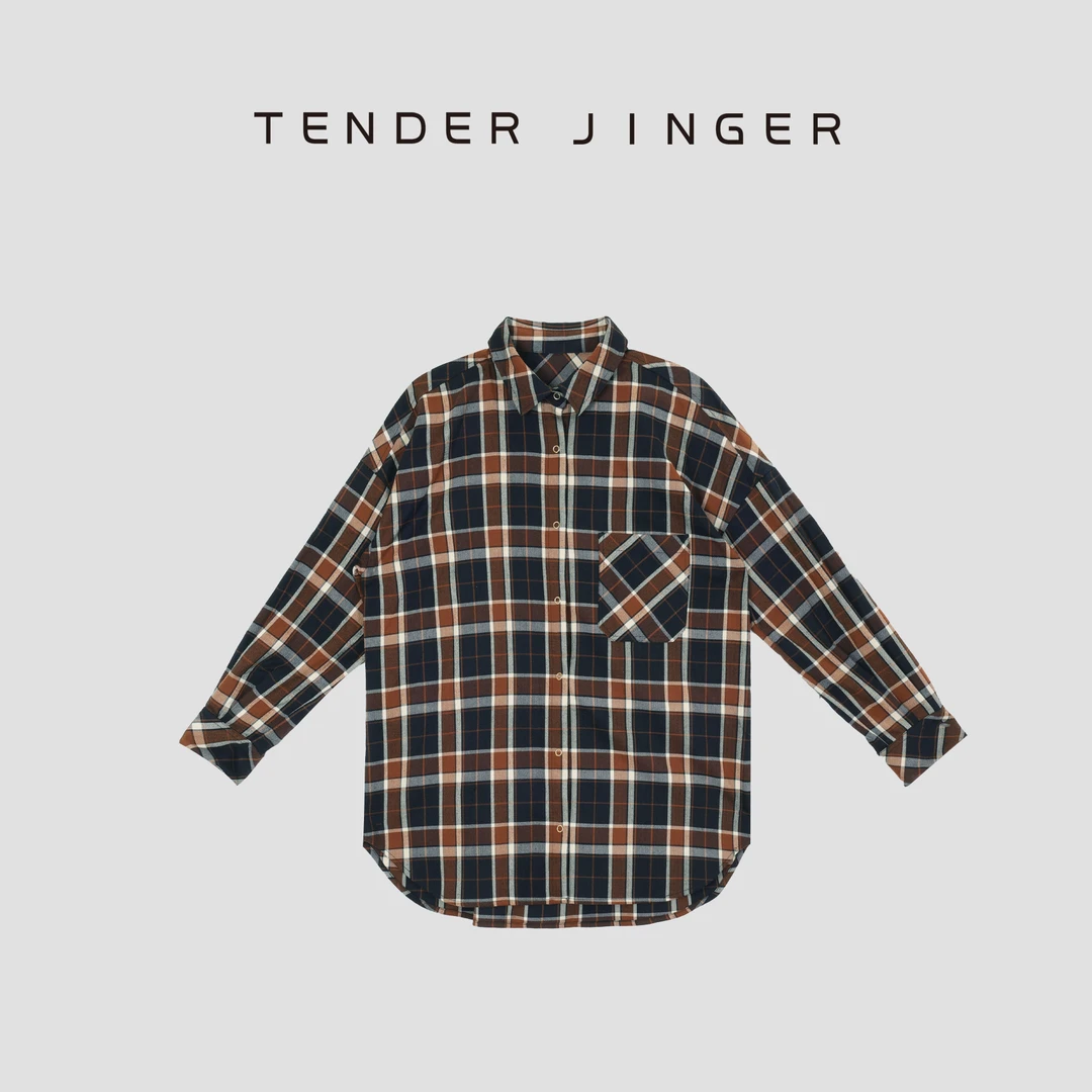 Tender Jinger复古格子宽松长袖衬衫T53XI222D