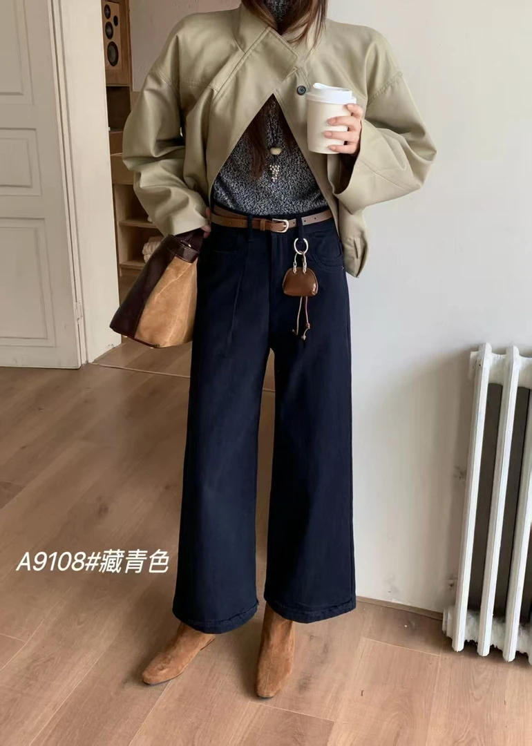 【藏青牛仔裤】高定设计版型薄绒显瘦百搭洋气奶奶裤苋19700(9108)