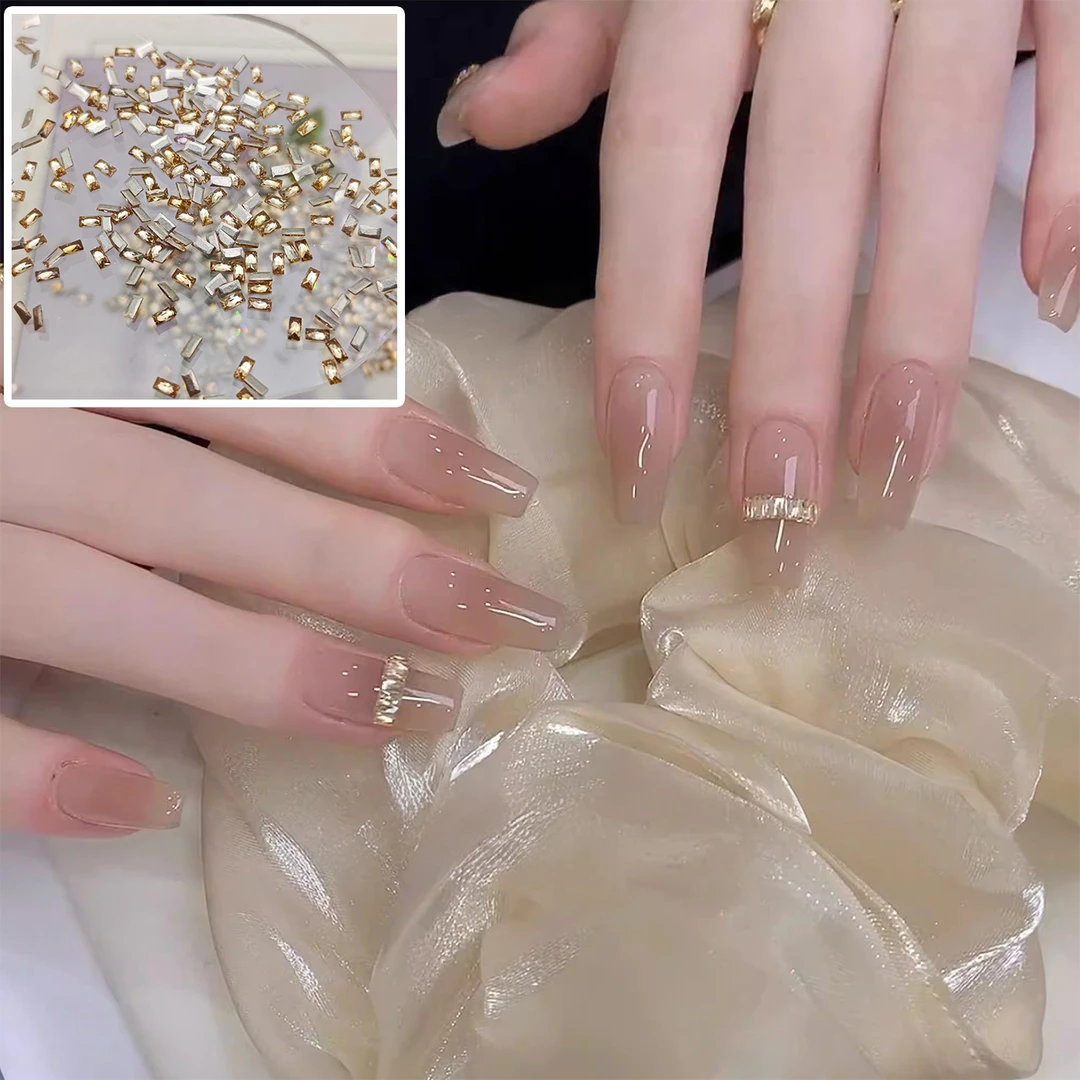 迷你香槟色长方锆石美甲钻饰品新年圣诞奢华爆闪超亮指甲配饰用品