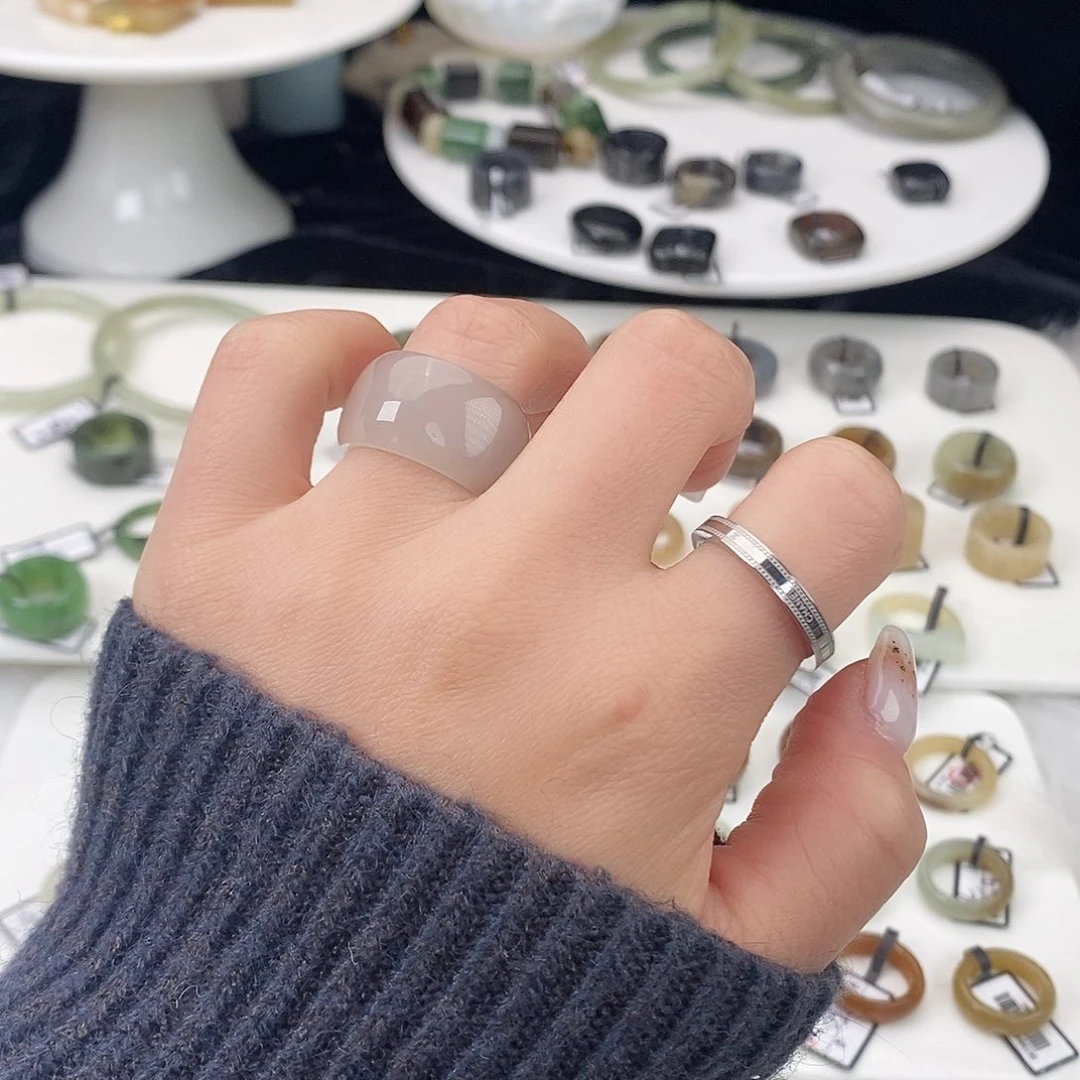 和田玉（糖玉）未镶嵌戒指G81冰透紫轮胎17.2