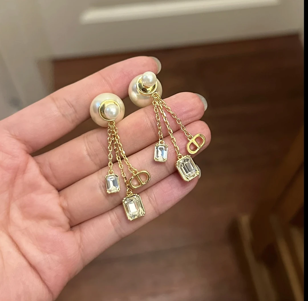 铜合金琉璃耳饰 铜合金仿珍珠耳饰 韦雪同款流苏珠珠耳环