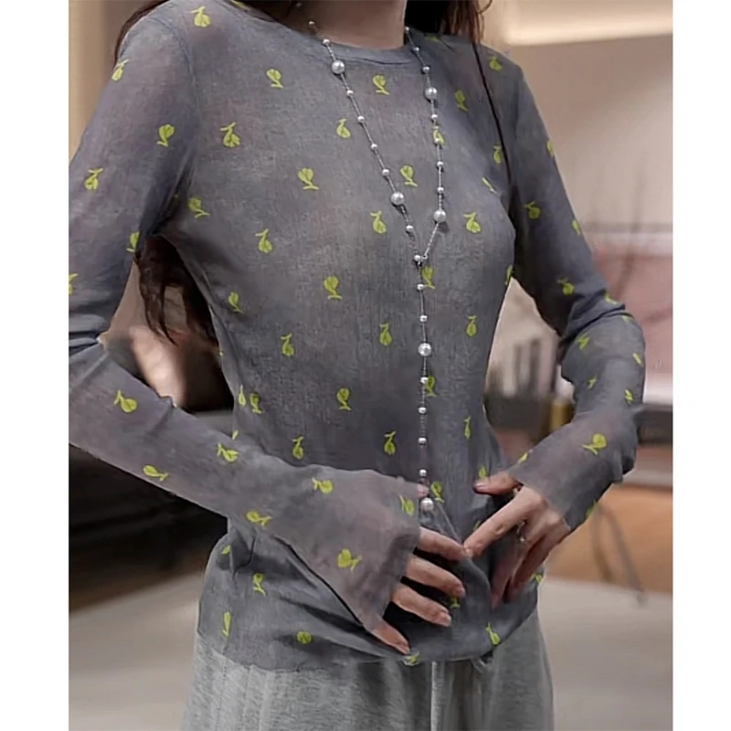 夏季薄款灰色防晒罩衫女2025新款法式小众高级感修身显瘦长袖T恤