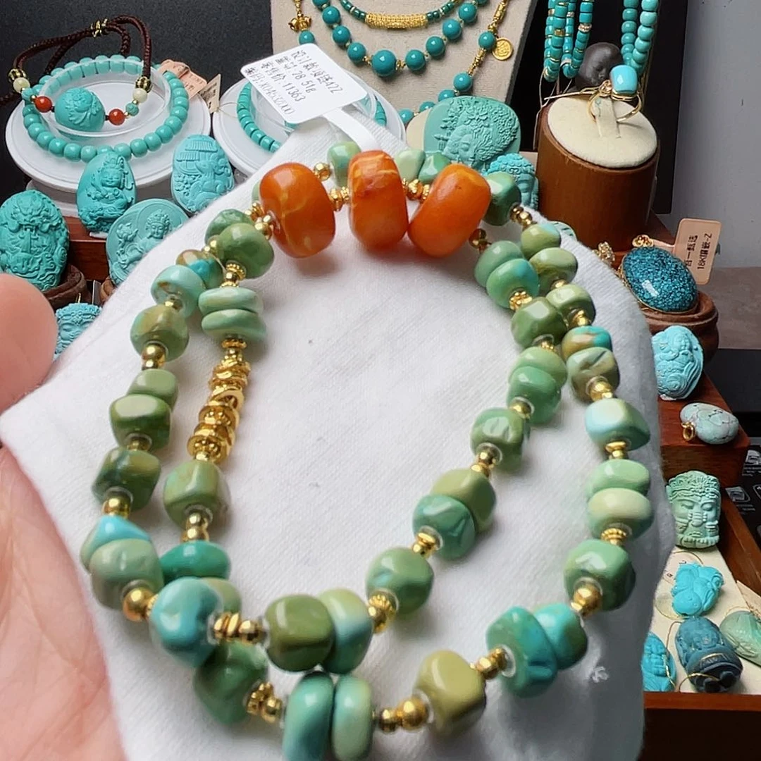 绿松石珠宝奇石18K金镶嵌