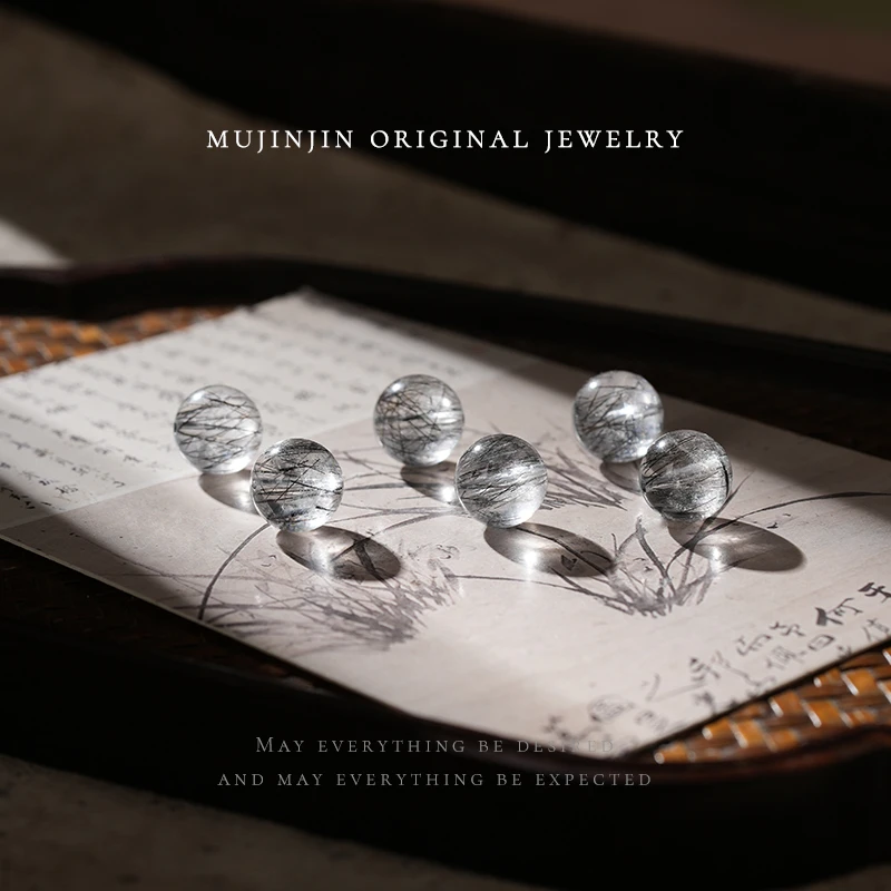 【木槿槿】天然黑发晶散珠水晶约11m单珠diy手链手串配饰多样性发一