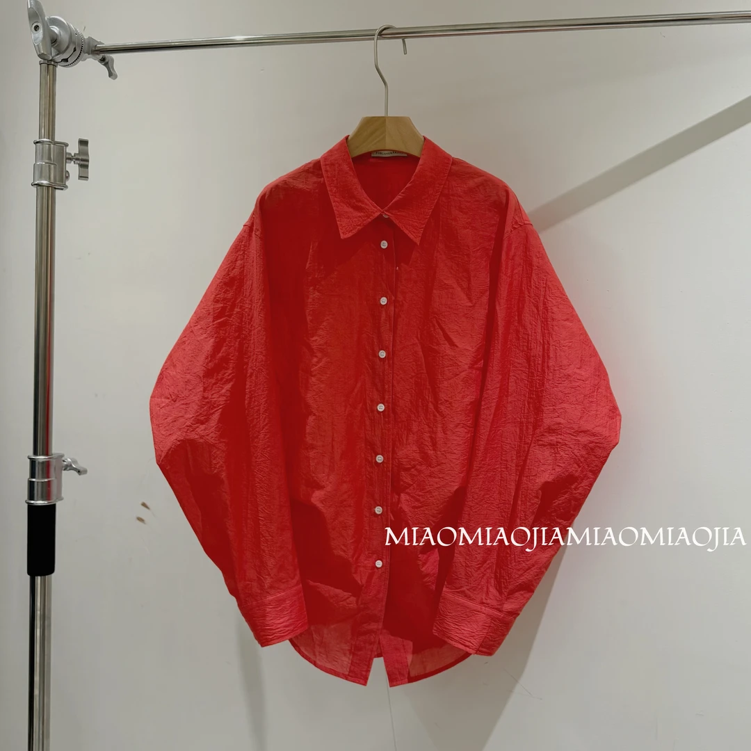 /苗苗家/『橘子风岛』欧货翻领百搭宽松单排扣长袖衬衫女