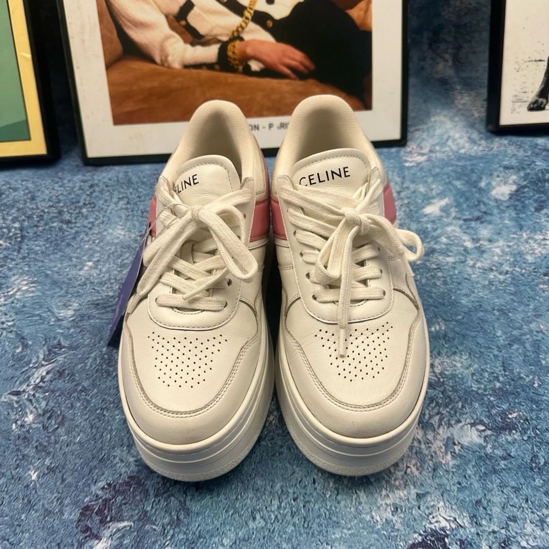99新 Celine/思琳 葡萄籽奢潮/celine粉尾厚底鞋/36码鞋子小白鞋