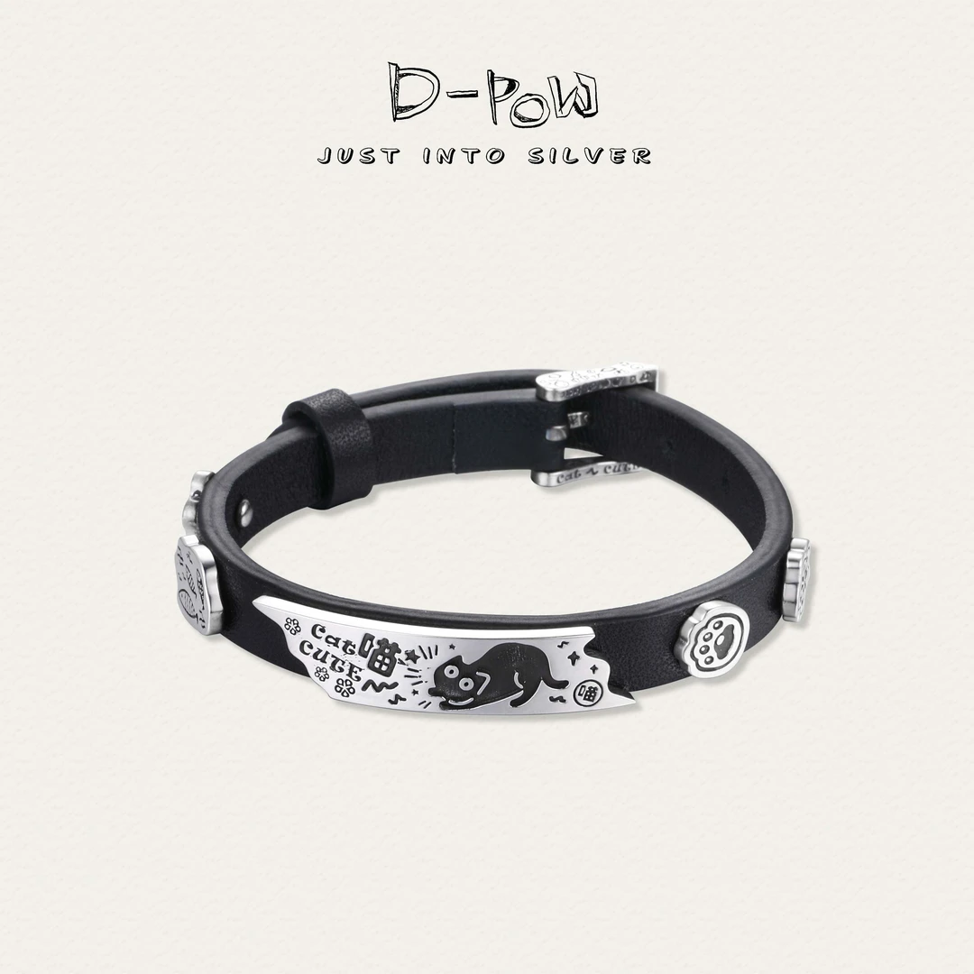 灯小炮 925银皮质手链 【吸金喵】手工皮手绳（9358）