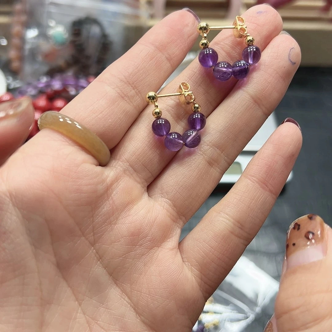 烟晶手链22K金镶嵌紫水晶耳饰