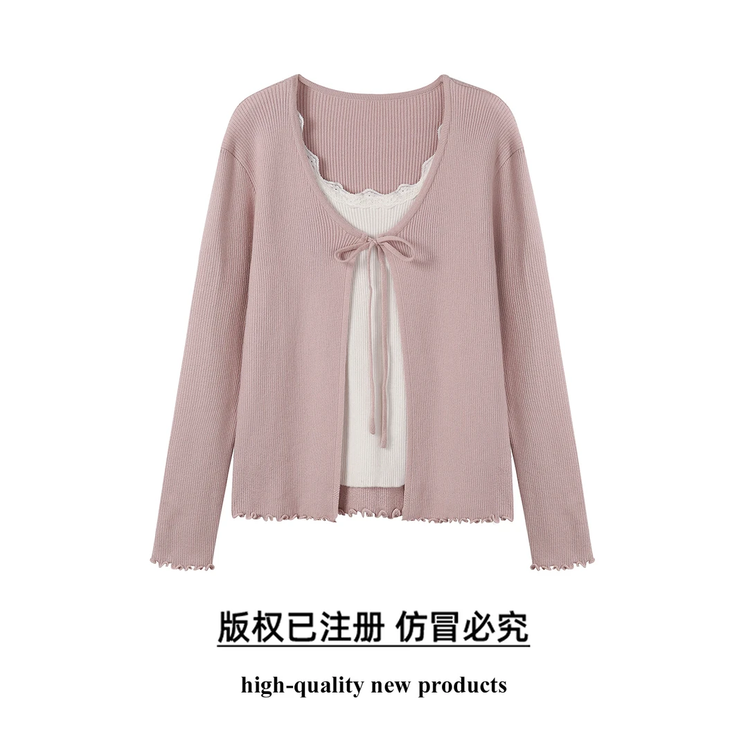 奢姿大码女装2025秋季时尚蕾丝抽绳针织开衫胖妹妹气质减龄款上衣