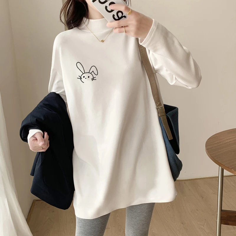 德绒加绒加厚保暖长袖T恤女宽松秋冬新款上衣打底衫半高领中长款