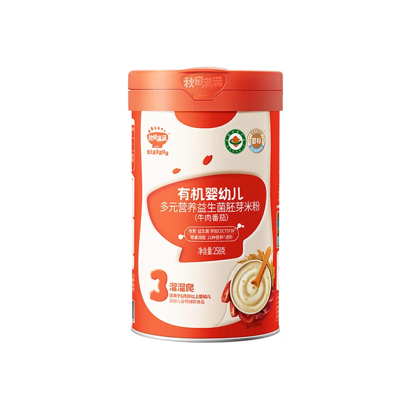 秋田满满 有机婴幼儿多元营养益生菌胚芽米粉 鳕鱼西兰花 258g