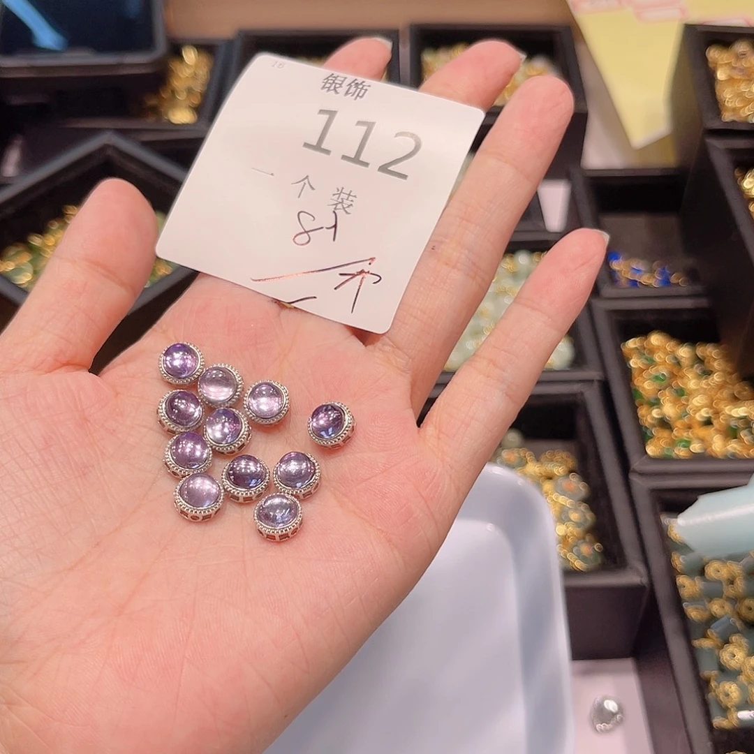 银S925镀金镶嵌珠宝半成品水晶112 。