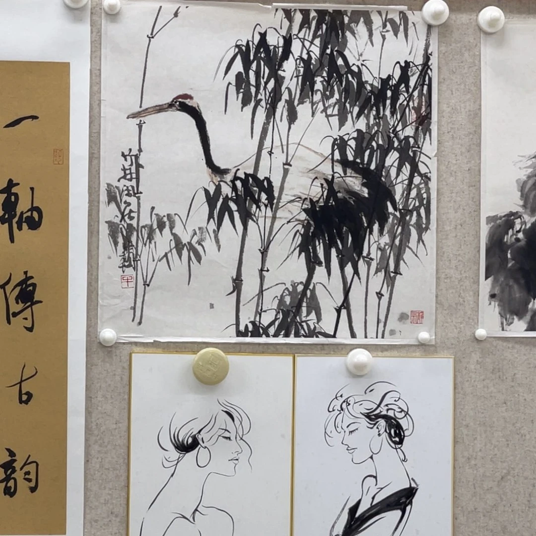 国画牛朝。鹤 工笔