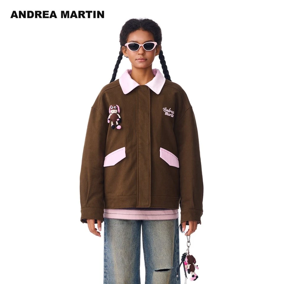 Andrea Martin25秋冬新款复古工装棉服拼接女休闲夹克保暖外套