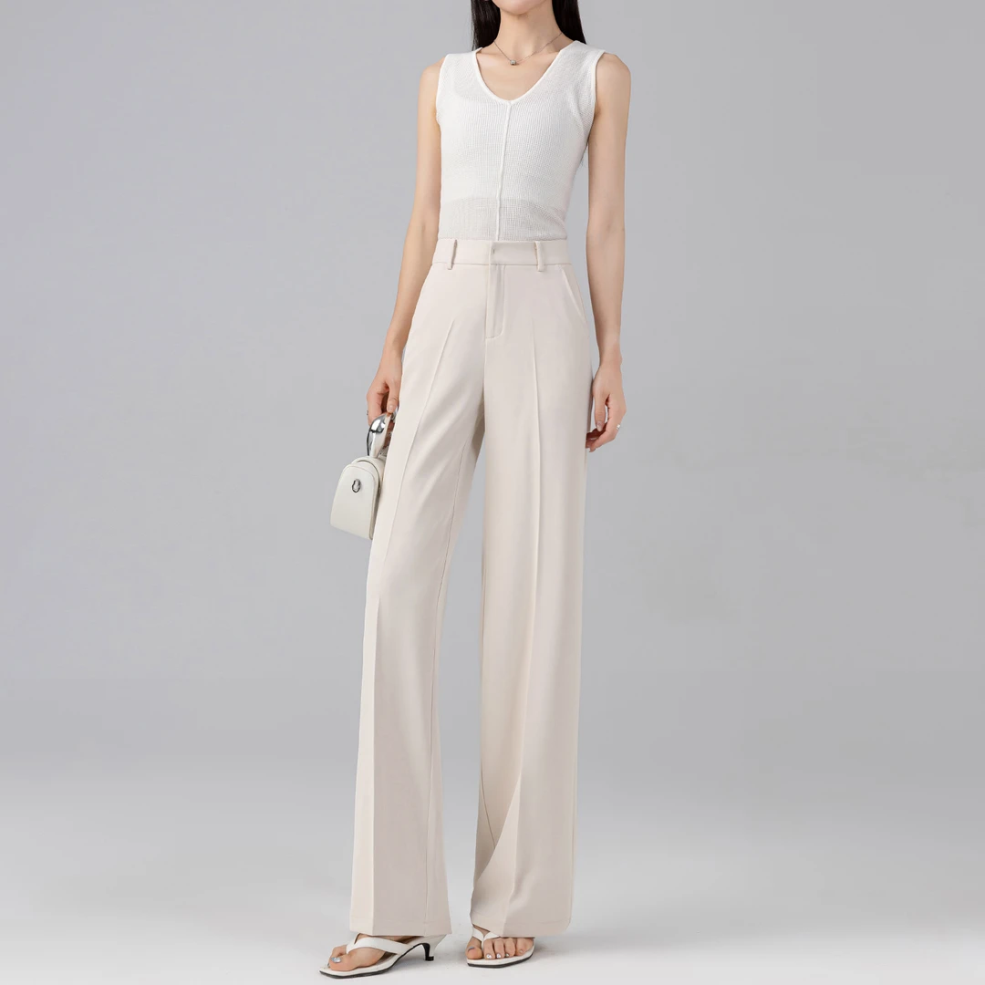 机洗免烫西装裤女夏薄款通勤高腰窄版阔腿裤垂感高级感显瘦直筒裤