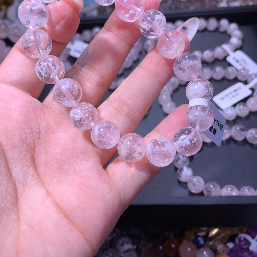九***️未镶嵌手串水晶粉雪花