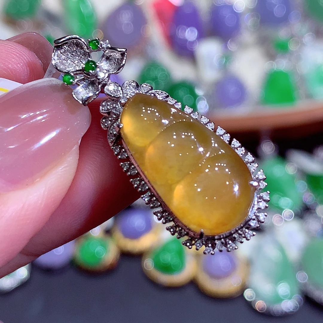 翡翠18K金镶嵌吊坠(不含链)