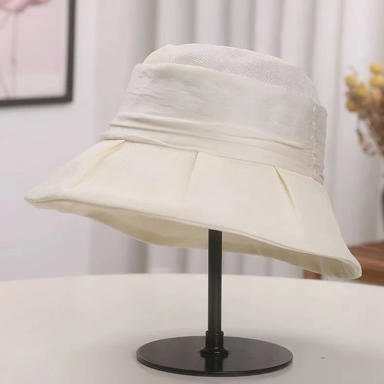 品质和纸大檐防晒遮阳帽女春夏季新款百搭手工褶皱透气盆帽渔夫帽