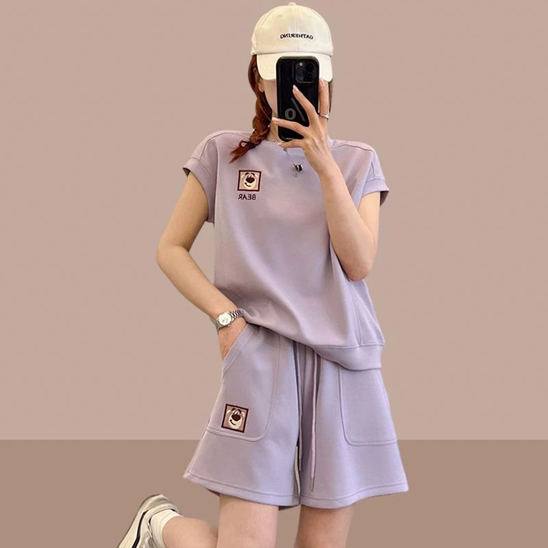 2025夏季新款女士运动服套装休闲时尚短袖短裤两件套小个子洋气