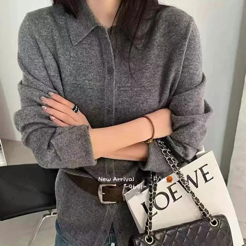 【深灰针织衬衫】加厚！宽松百搭！衬衫领大版秋冬新款针织开衫女毛衣