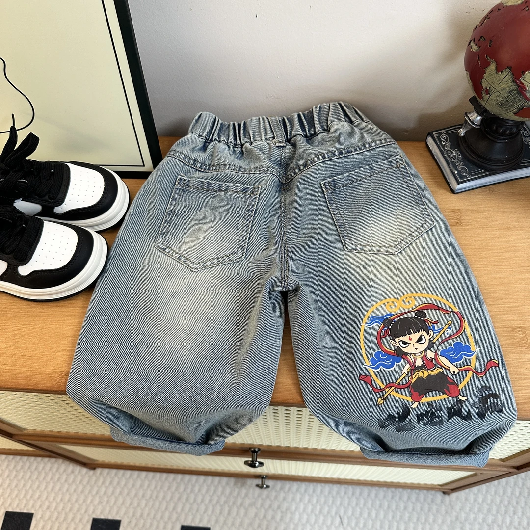 【高定哪吒】男童牛仔裤2025春季新款卡通老爹裤春秋款宽松休闲长裤
