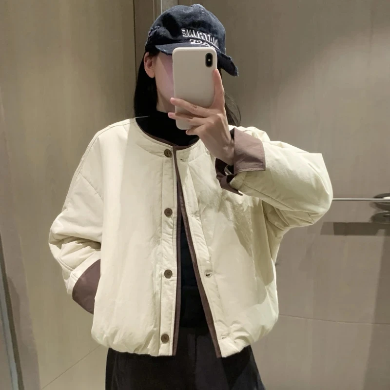 洋气轻薄潮流显瘦百搭通勤外套女2026冬季新款拼色设计感长袖棉服