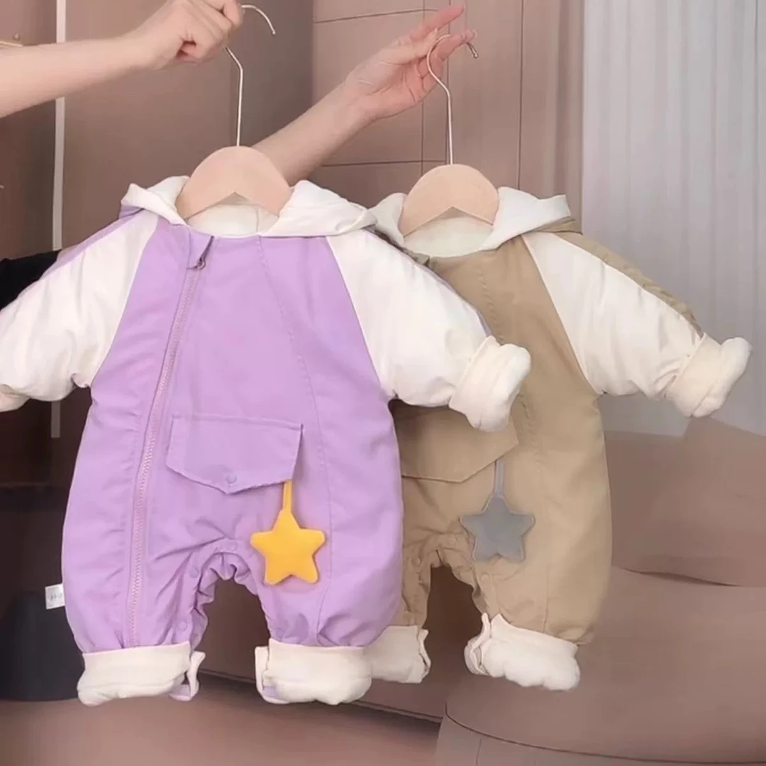 【现货品质】可爱女宝宝加绒加厚加棉冲锋衣连体衣外出服冬装最新款