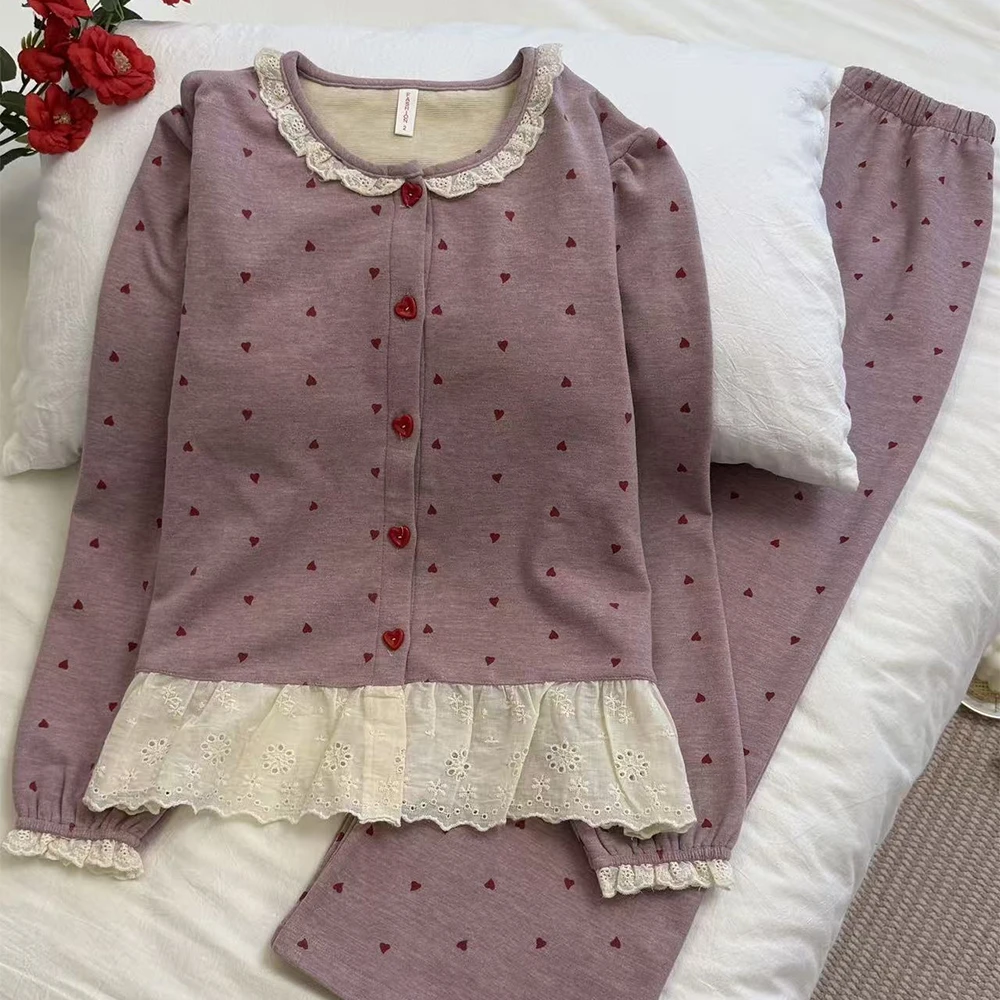 睡衣女款爆款2025新款冬季暖绒长袖长裤开衫带胸垫休闲家居服套装