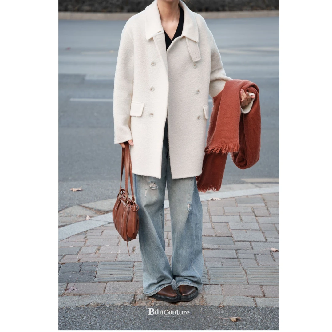 BDN 【舒适主义】苏力贝贝双排扣领袢韩版宽松绵羊毛中长大衣26秋冬