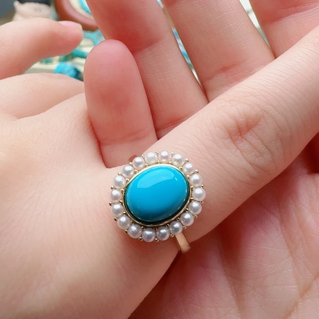 绿松石未镶嵌高瓷蓝戒指