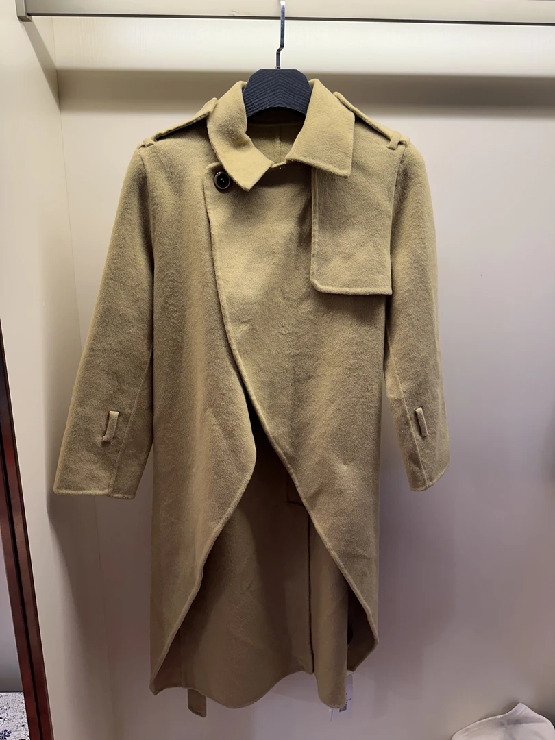 2024新款时尚百搭黄色长款羊毛大衣