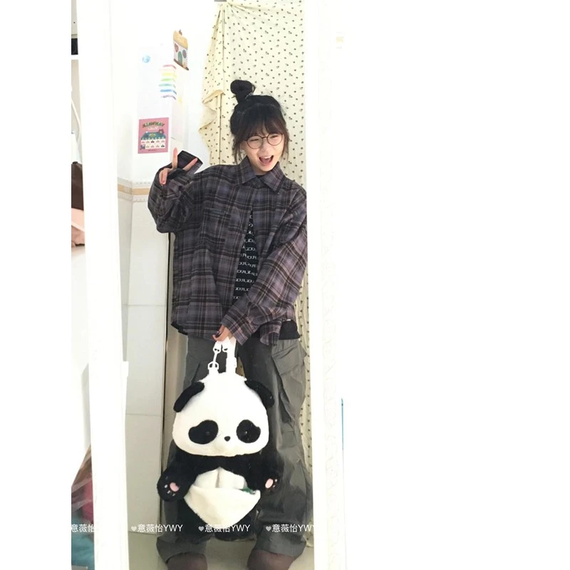 撞色慵懒风长袖格子衬衫女2025新款春秋宽松小香风气质内搭上衣潮