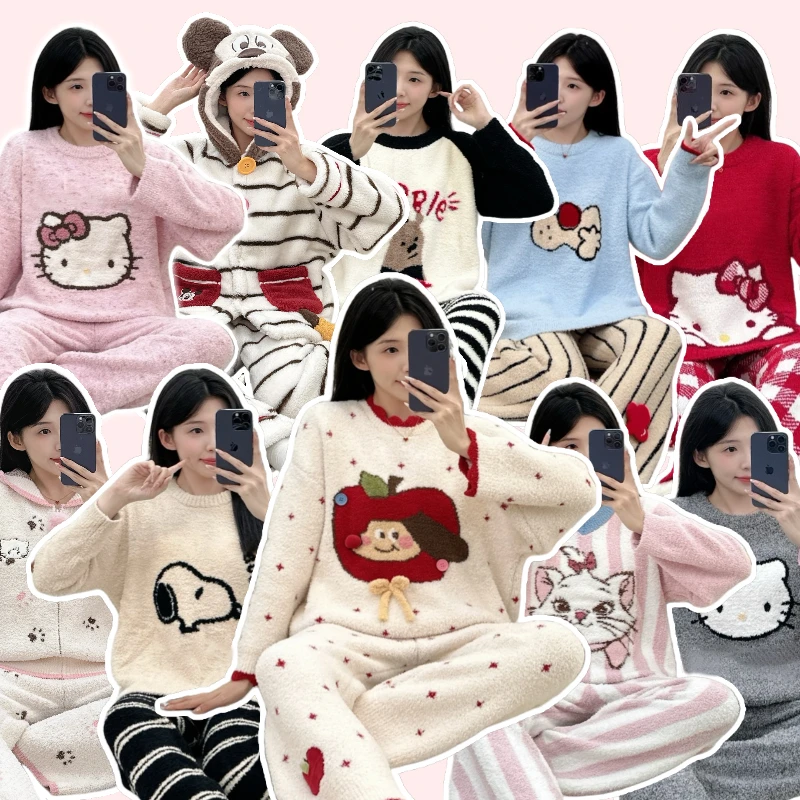 【2号链接】2025韩系睡衣女卡通宽松冬季家居服秋冬季加厚保暖套装