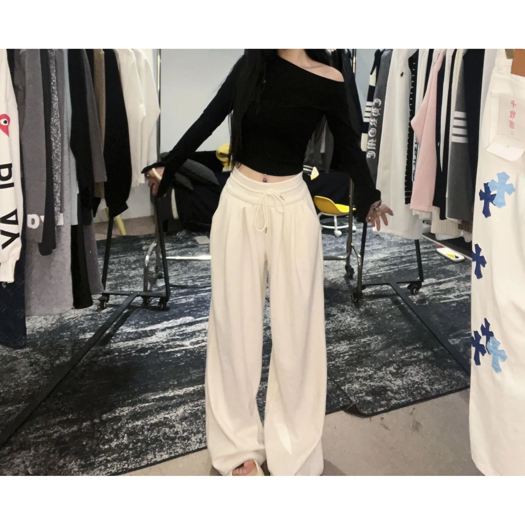 韩版时髦绑带阔腿休闲裤女百搭宽松长裤子 JY3994