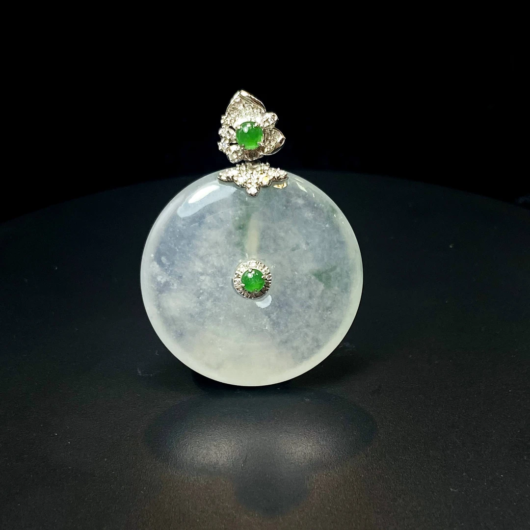 RX28天然缅甸A货翡翠金镶冰种平安扣/096408/北京中保拍卖