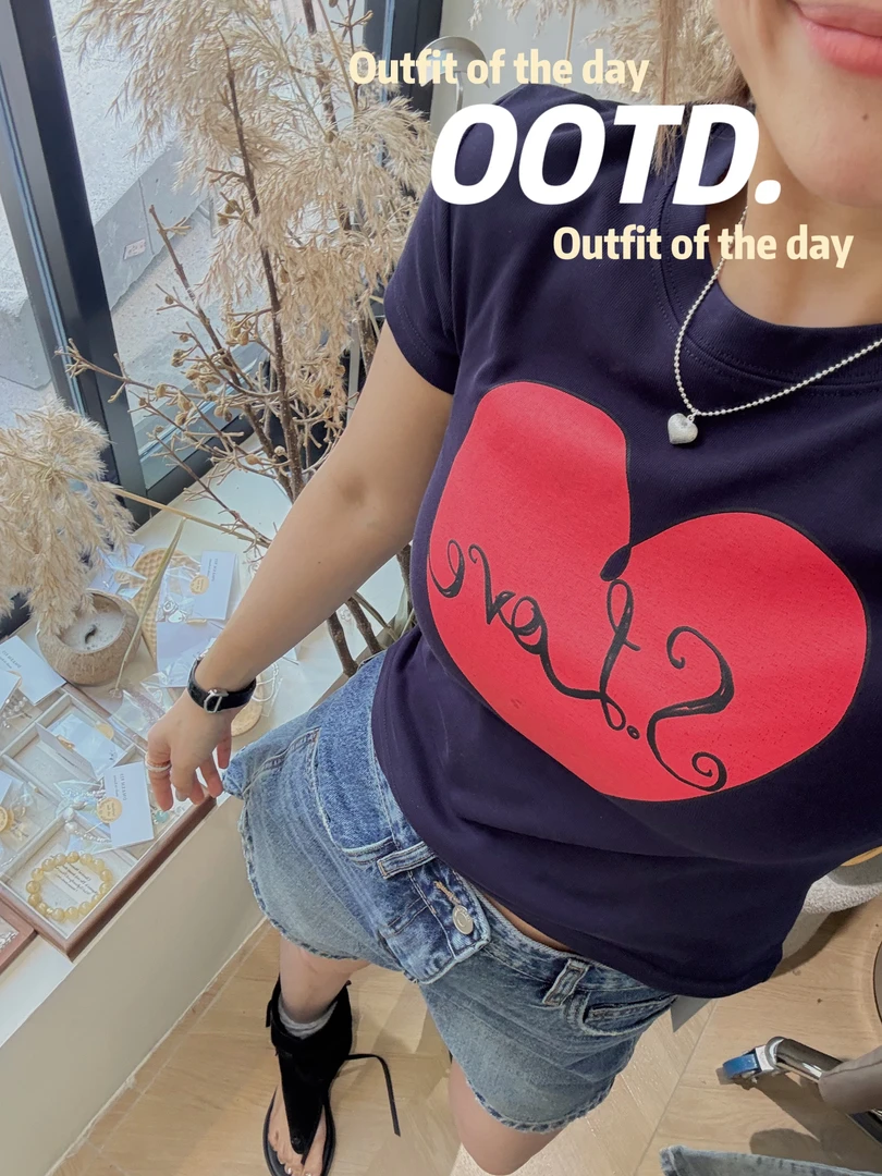 常规3D短袖圆领印花常规袖T恤韩系风爱心