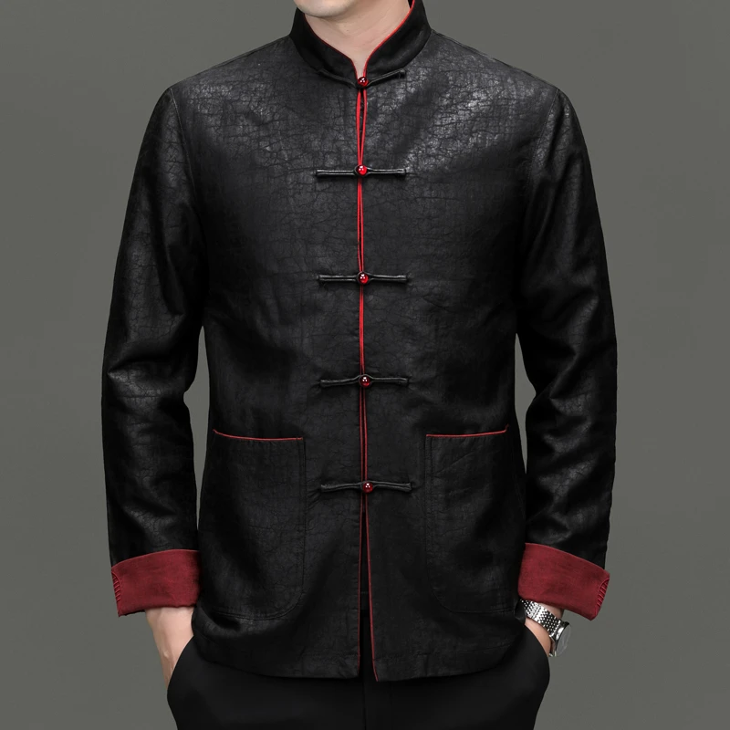 真丝桑蚕丝100%香云纱春秋季长袖高级感可拆卸中国风爸爸款时尚潮