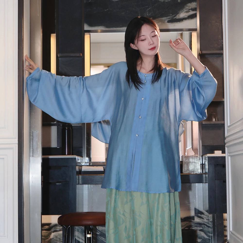 绿提花缎多褶阔腿裤绿色夏季日常中国风古风款汉元素仙气谜阿凰