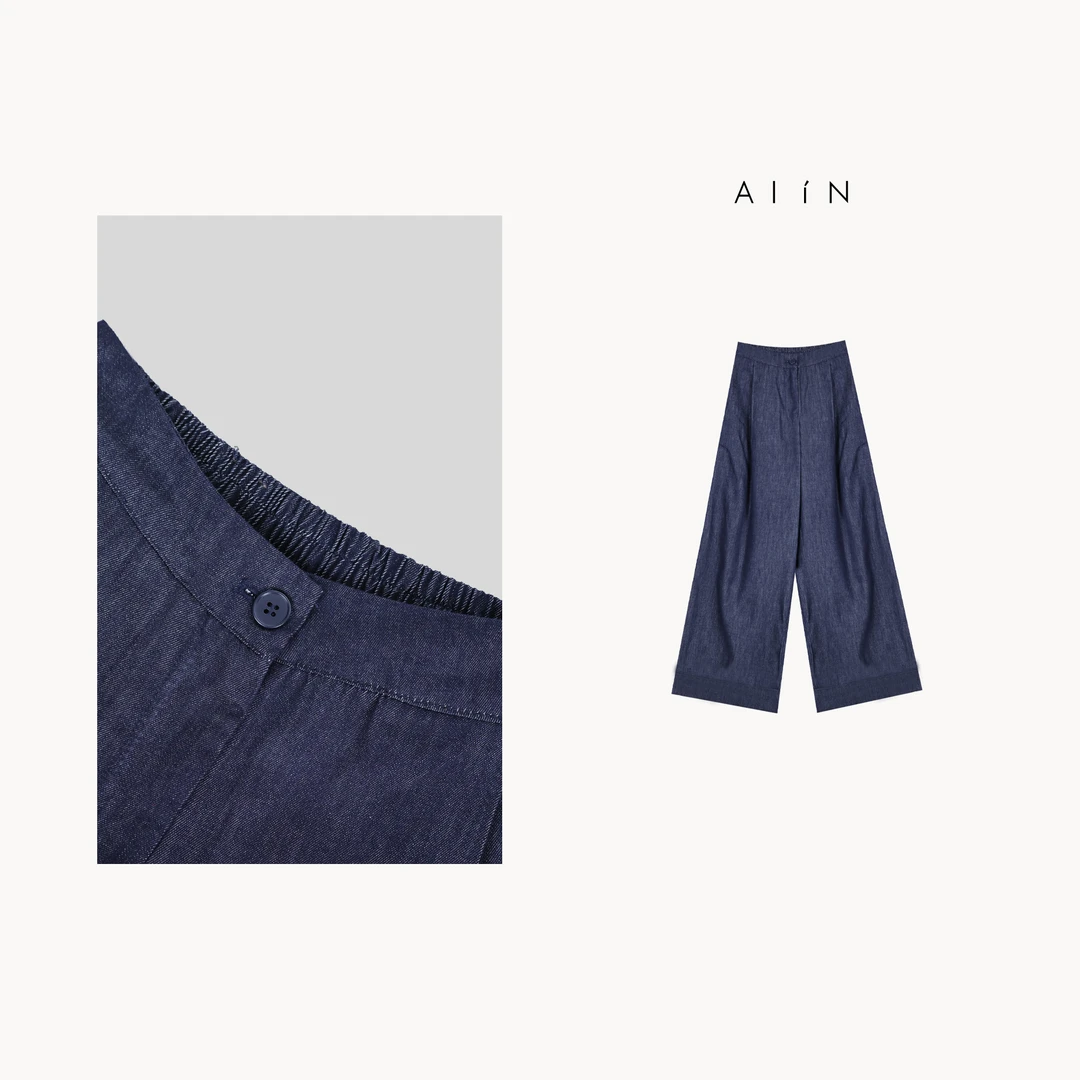 ALIN【脚口翻边裤】百搭简约时尚脚口翻边宽松阔腿裤 24-AWDF2069