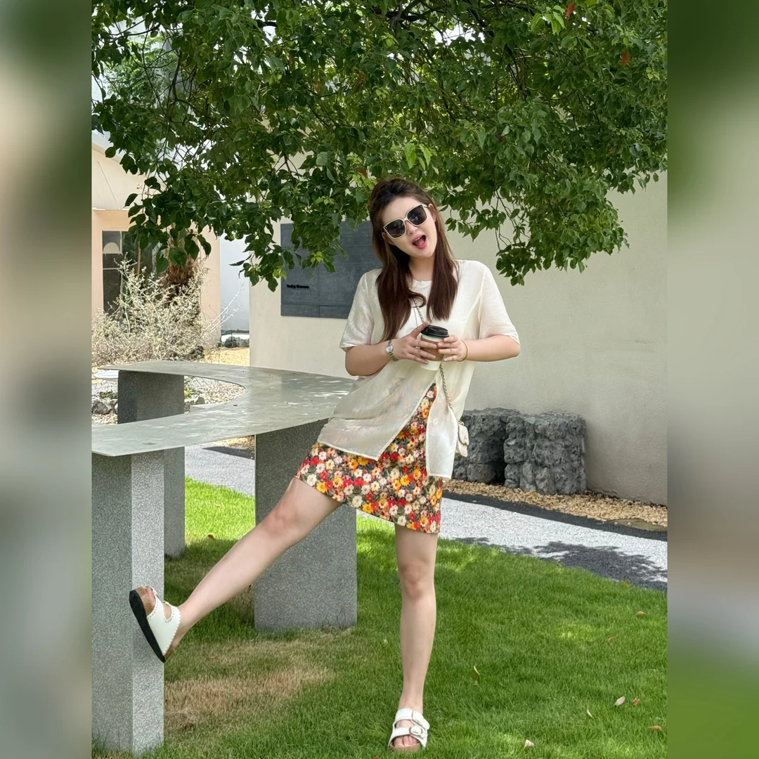 楠序微胖雯雯 夏季白色小衫碎花半身裙两件套休闲时尚套装YZ36729