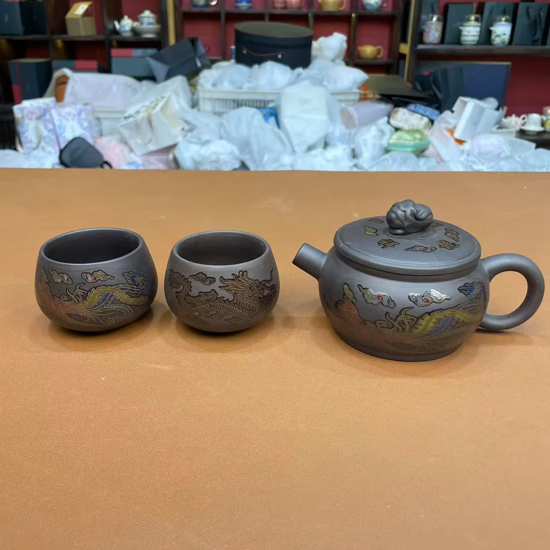 【闪购链接】ZH2858-龙凤呈祥变色紫砂一壶龙凤杯