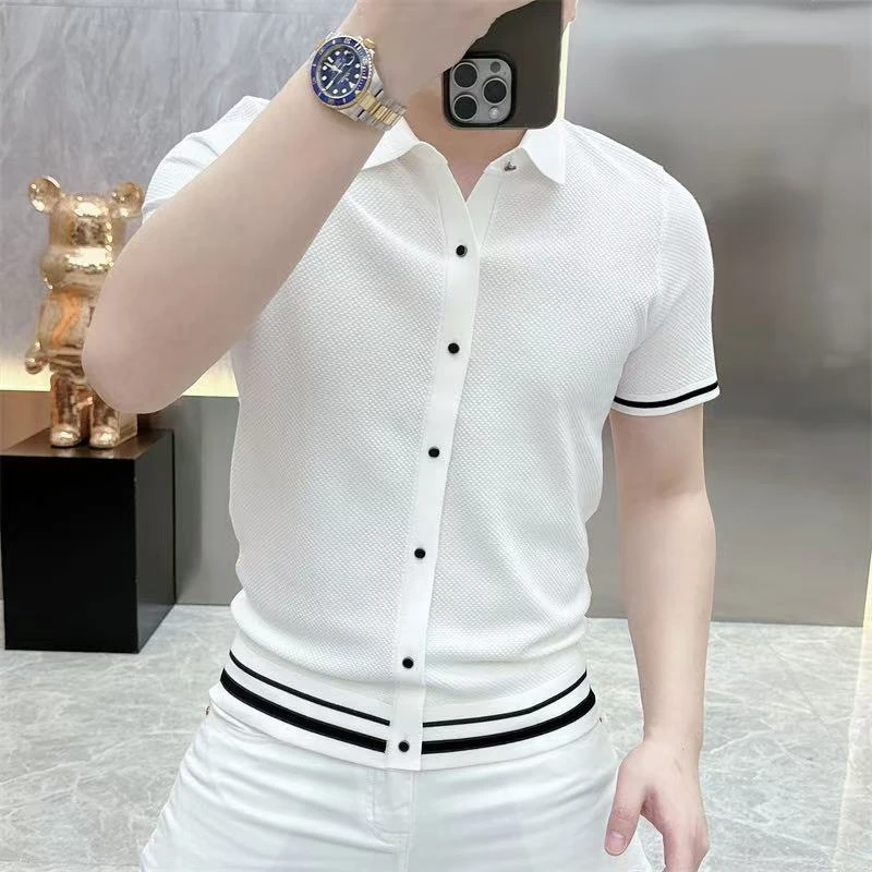 2025夏季新款韩版修身轻奢潮流百搭高品质冰丝伊力特针织polo衫