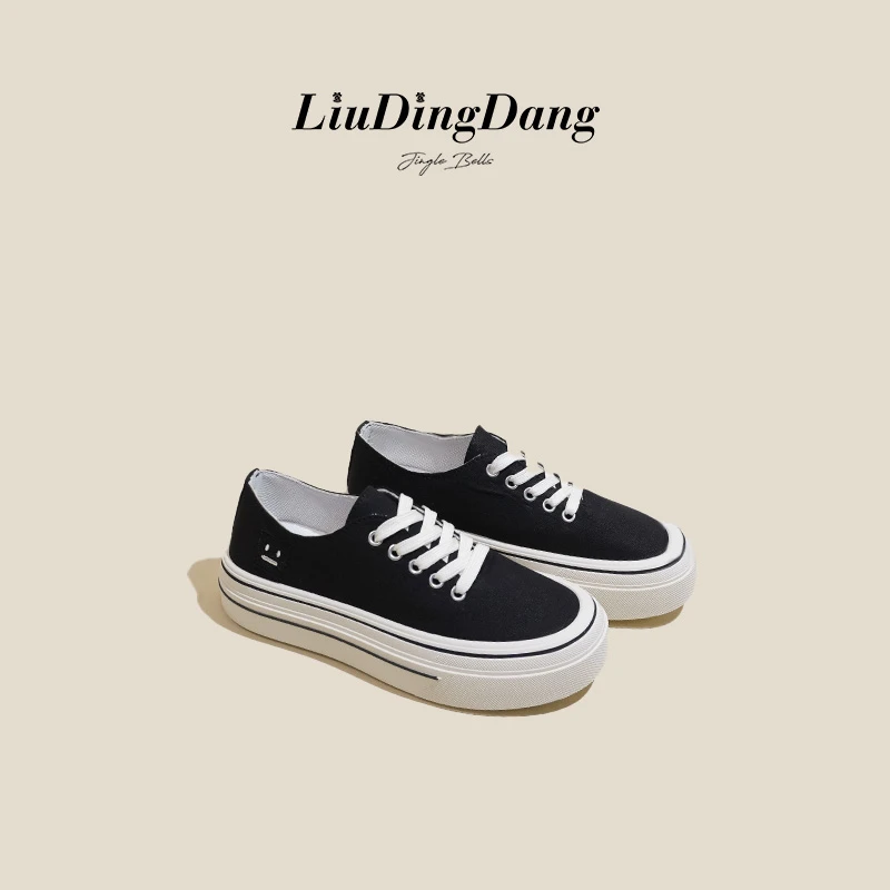 【刘叮咚女鞋】厚底帆布鞋女2024夏季新款系带板鞋软底透气休闲女