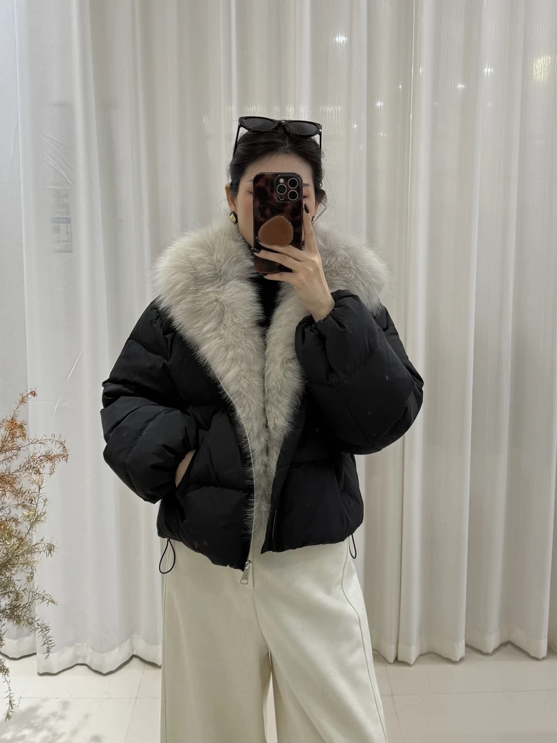 短款女狐狸毛大毛领韩版韩版年轻款羽绒服外套201