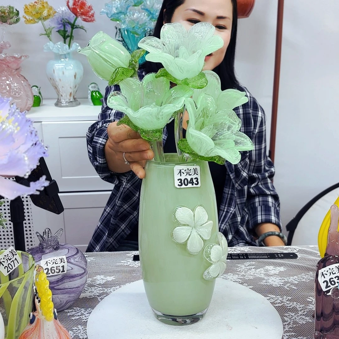5花1瓶安妮琉璃摆件不完美