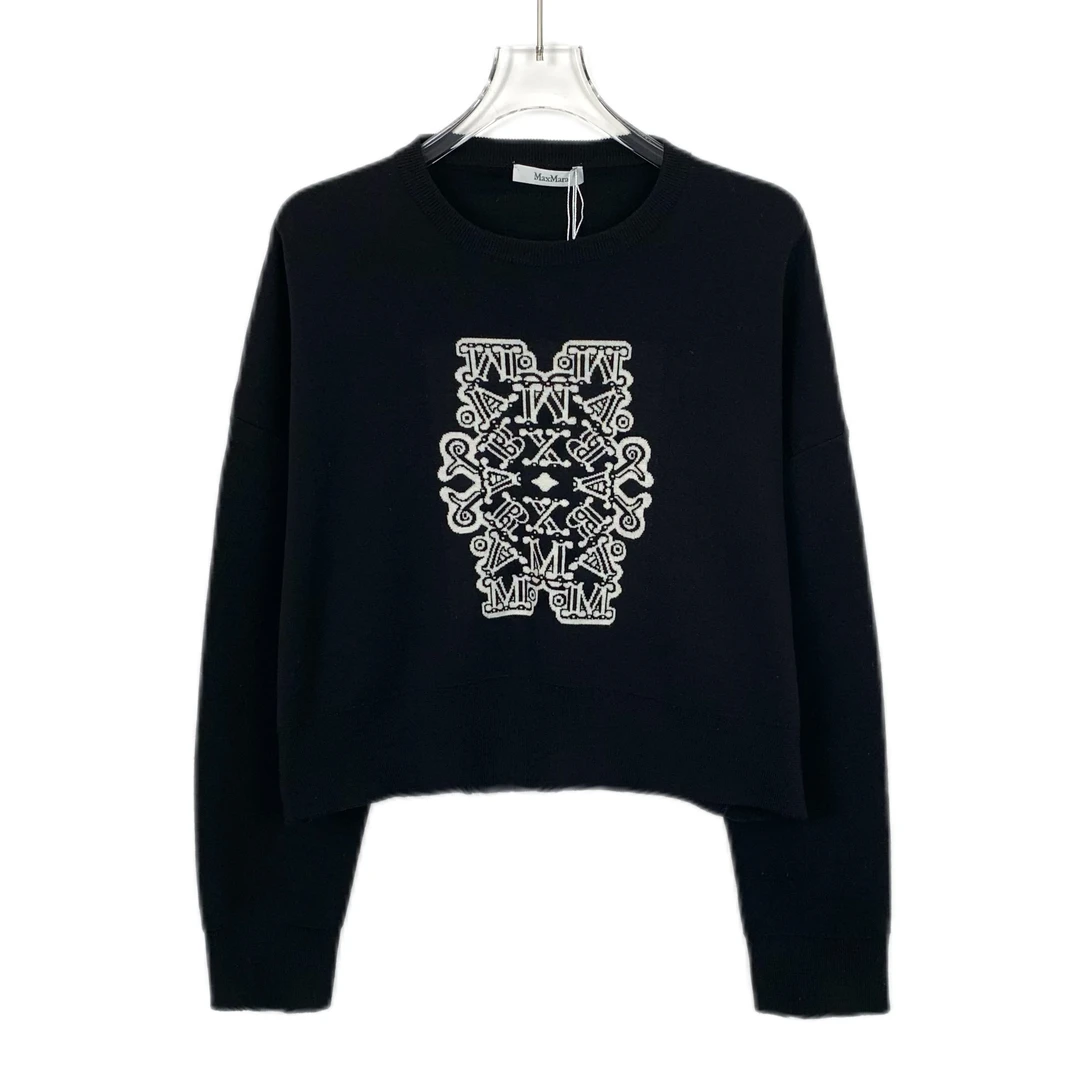 99新 MaxMara H14017 logo字母嵌花长袖针织衫 M码