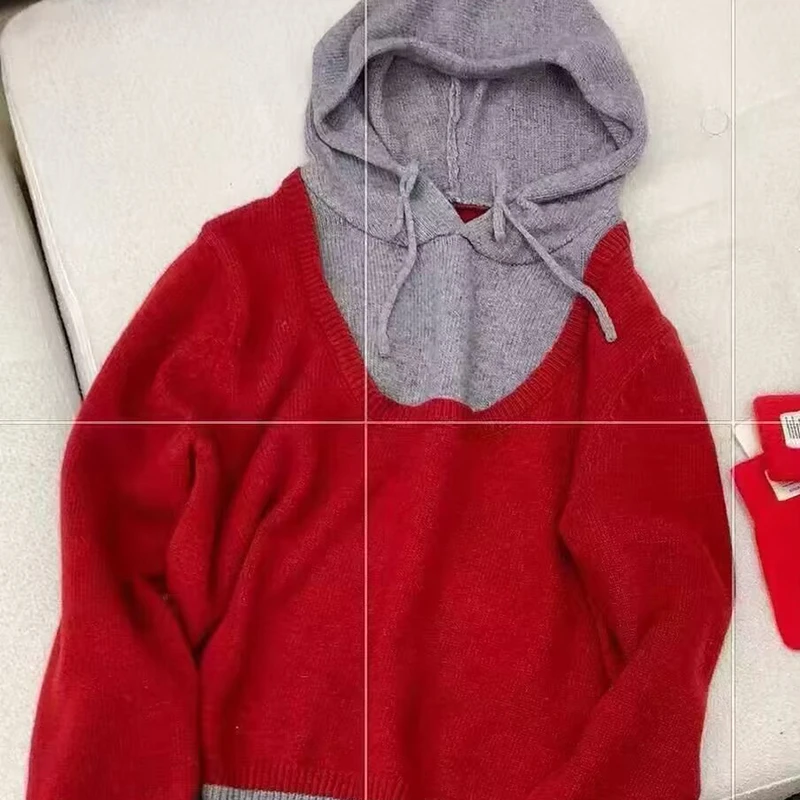 8707春季新款长袖韩版2025宽松休闲时尚连帽拼色毛衣女